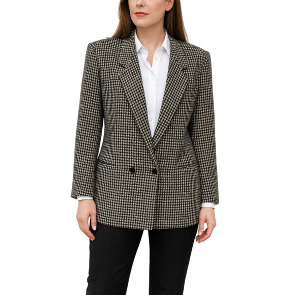 Vintage Sasson Houndstooth Power Blazer Double Breasted Structured Jacket - Picture 1 of 15